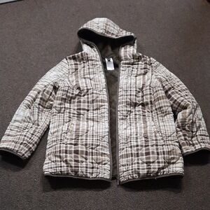Plaid Hooded Puffer Style Jacket